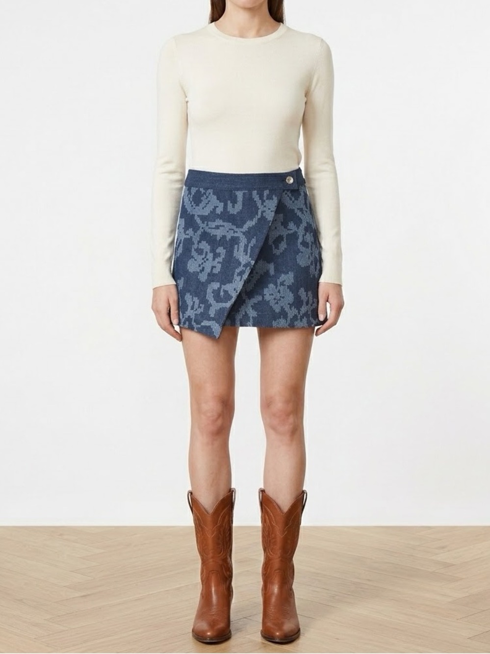 NWOT Rag & Bone Denim Wrap Skirt, Jacquard Ikat Print, size 0